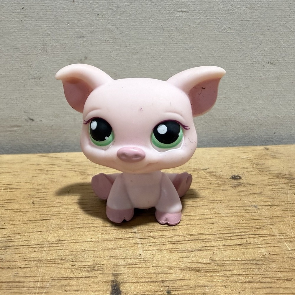 Littlest Pet Shop Authentic LPS #296 Pig Dark Pink Blue Teal Dot Eyes Hasbro